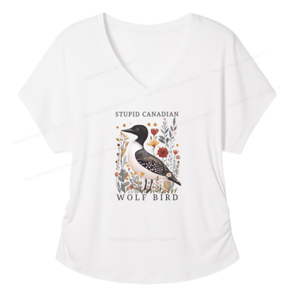 Pagewings Stupid Canadian Wolf Bird Women's Modal V-neck T-shirt  