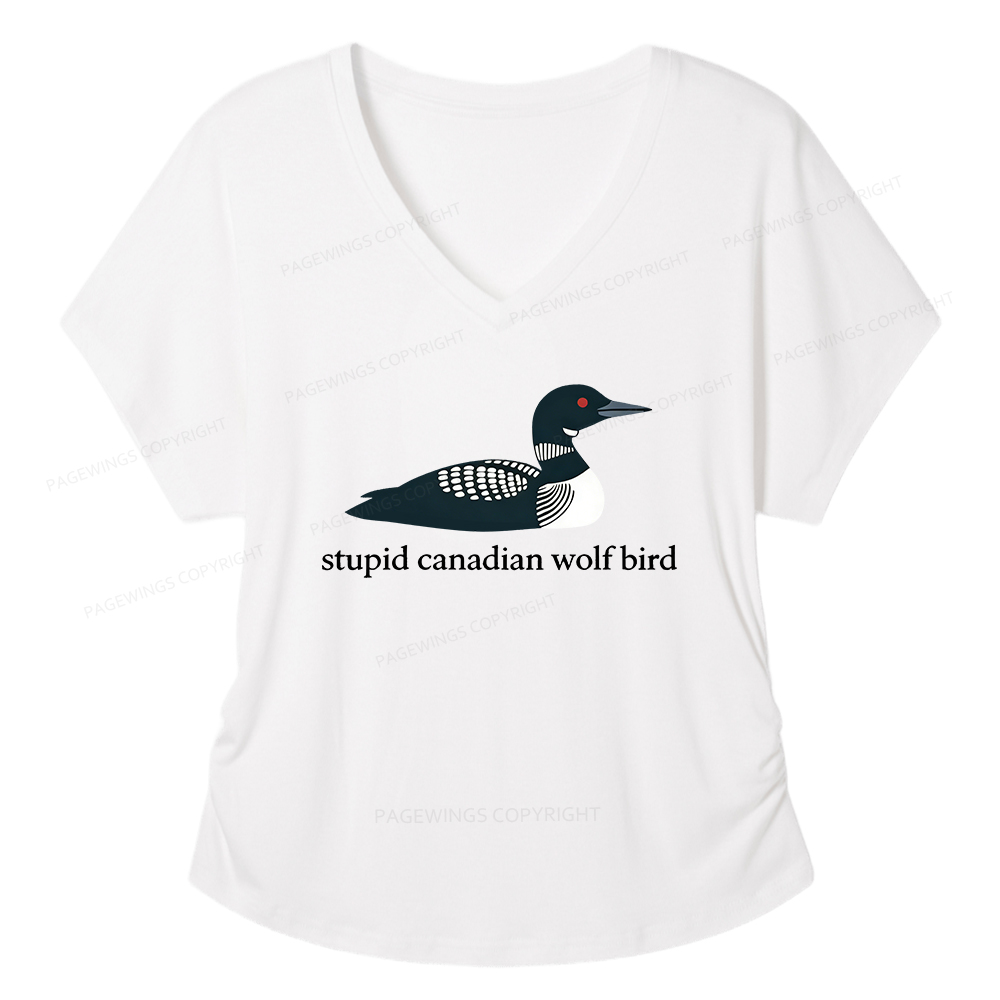 Pagewings Stupid Canadian Wolf Bird Women's Modal V-neck T-shirt  