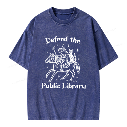 Pagewings Defend The Public Library Unisex Washed T-shirt