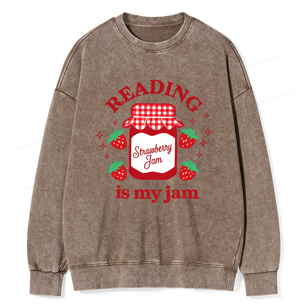 Pagewings Valentines Day Reading is My Jam Unisex Washed Sweatshirt