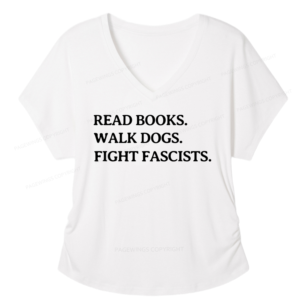 Pagewings Read Books Walk Dogs And Fight Soft Women's Modal V-neck T-shirt