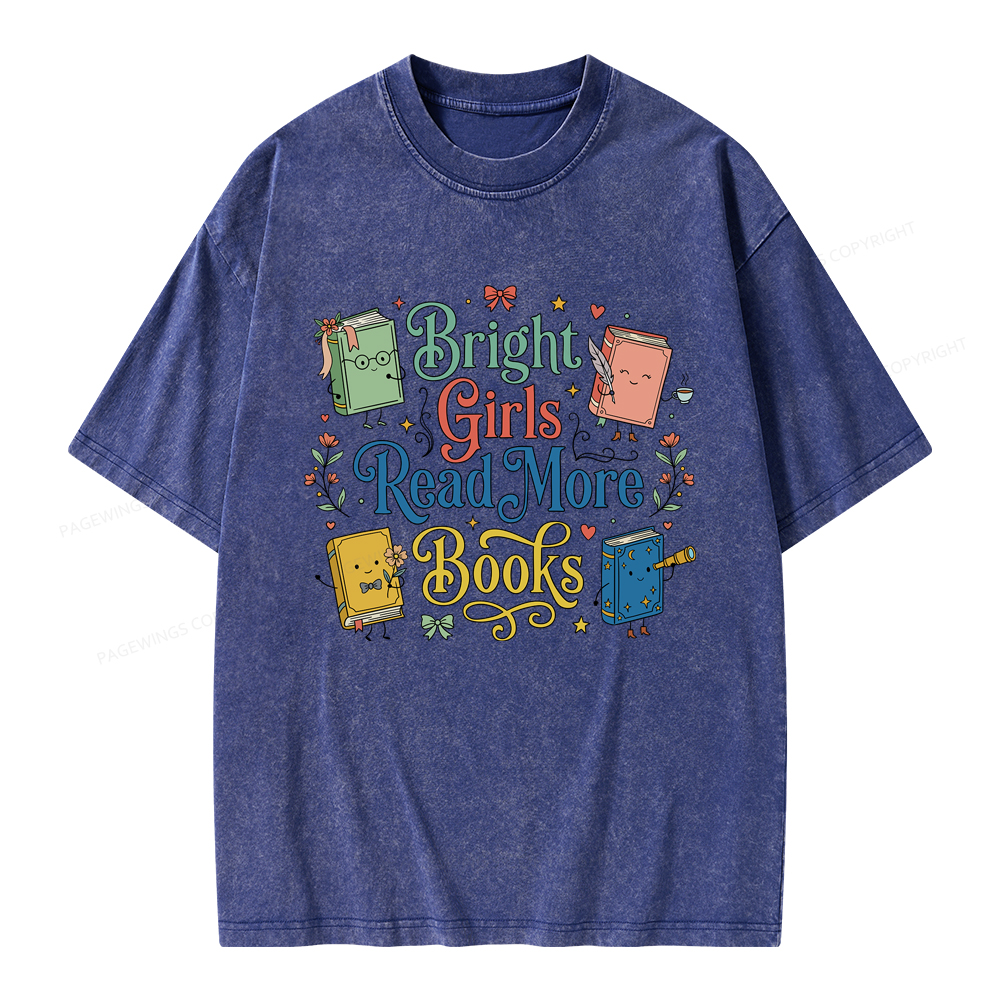 Pagewings Bright Girls Read More Books Unisex Washed T-shirt