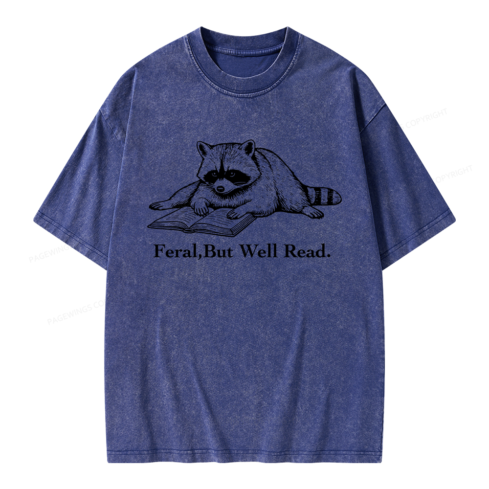 Pagewings Bookish Feral Raccoon Unisex Washed T-shirt