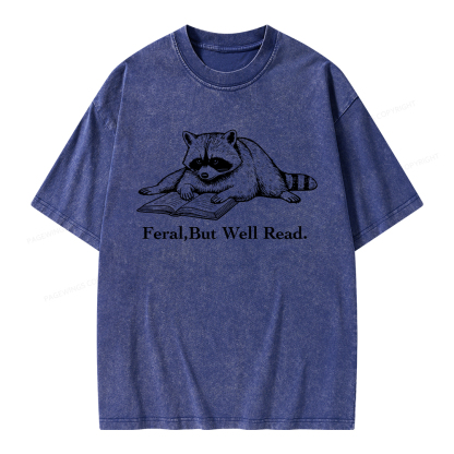 Pagewings Bookish Feral Raccoon Unisex Washed T-shirt