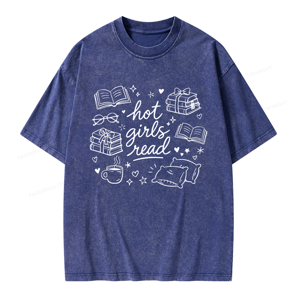 Pagewings Hot Girls Read Unisex Washed T-shirt