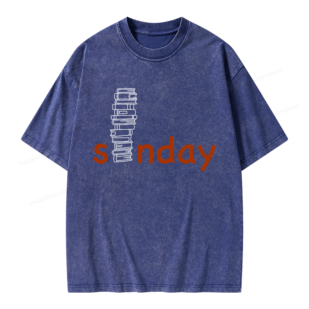 Pagewings Funny Sunday Reading Unisex Washed T-shirt