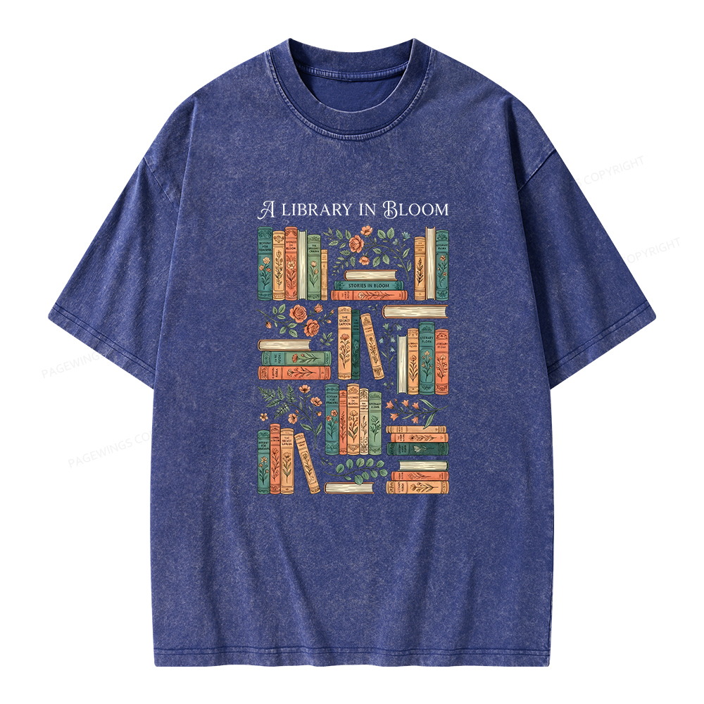 Pagewings A Library In Bloom Unisex Washed T-shirt
