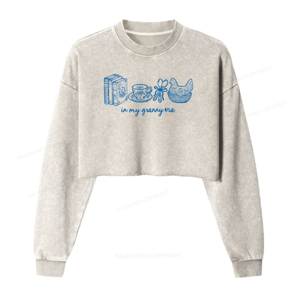 Pagewings In My Granny Era Washed Crop Sweatshirt