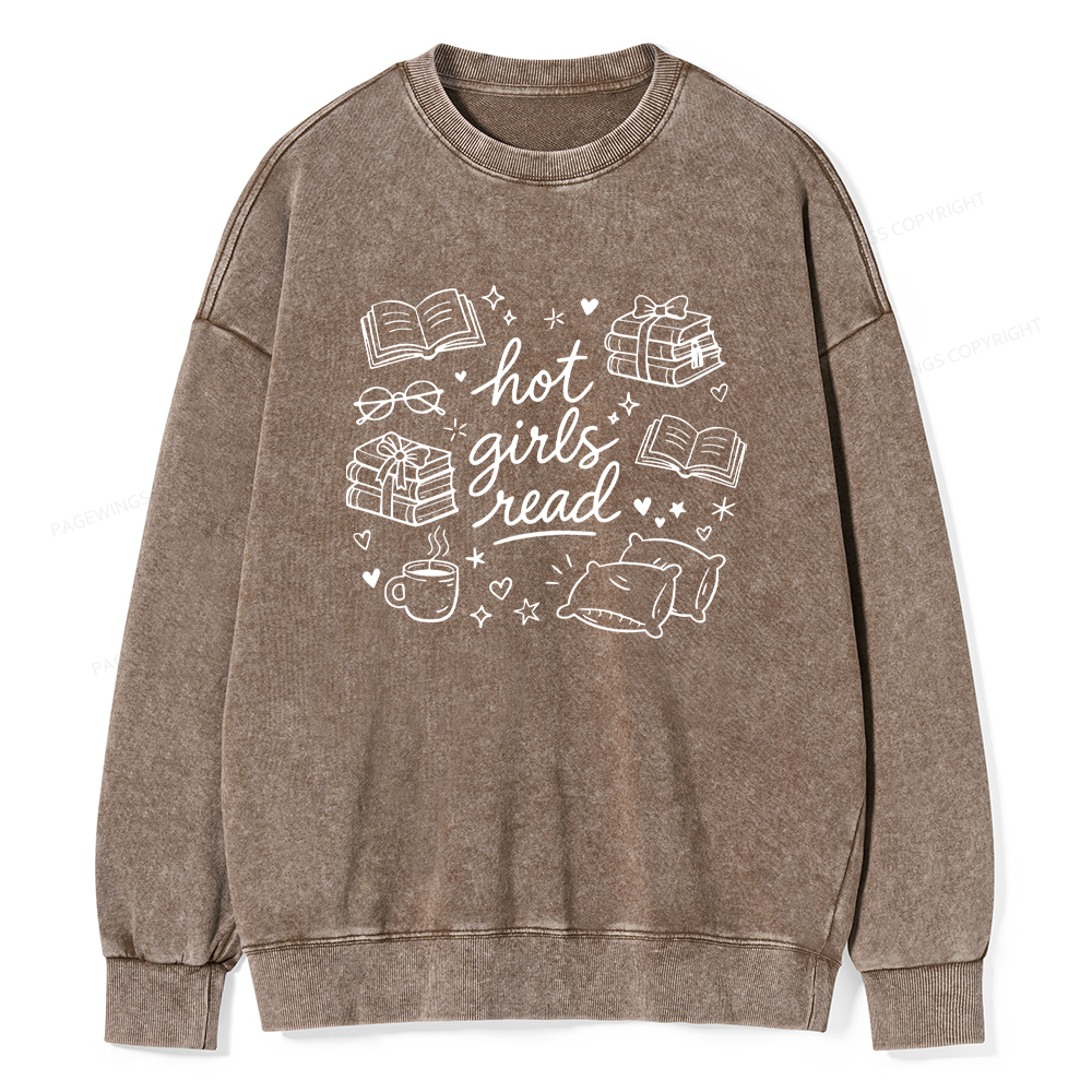Pagewings Hot Girls Read Unisex Washed Sweatshirt