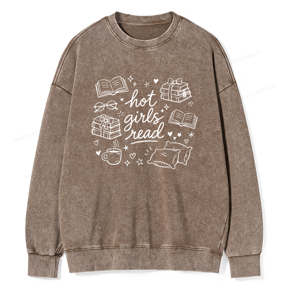 Pagewings Hot Girls Read Unisex Washed Sweatshirt
