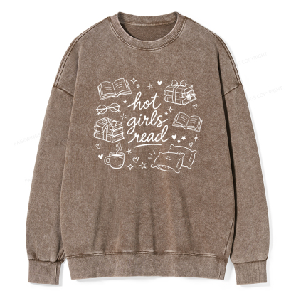 Pagewings Hot Girls Read Unisex Washed Sweatshirt