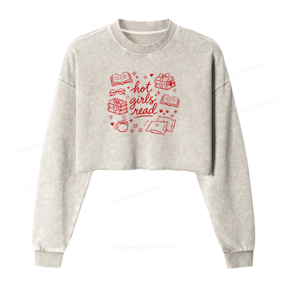 Pagewings Hot Girls Read Washed Crop Sweatshirt