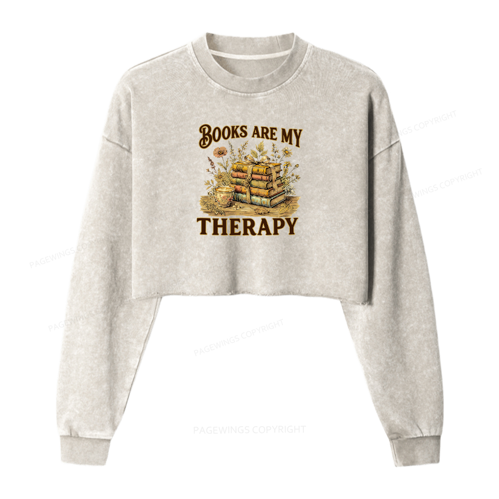 Pagewings Books Are My Therapy Washed Crop Sweatshirt