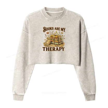Pagewings Books Are My Therapy Washed Crop Sweatshirt