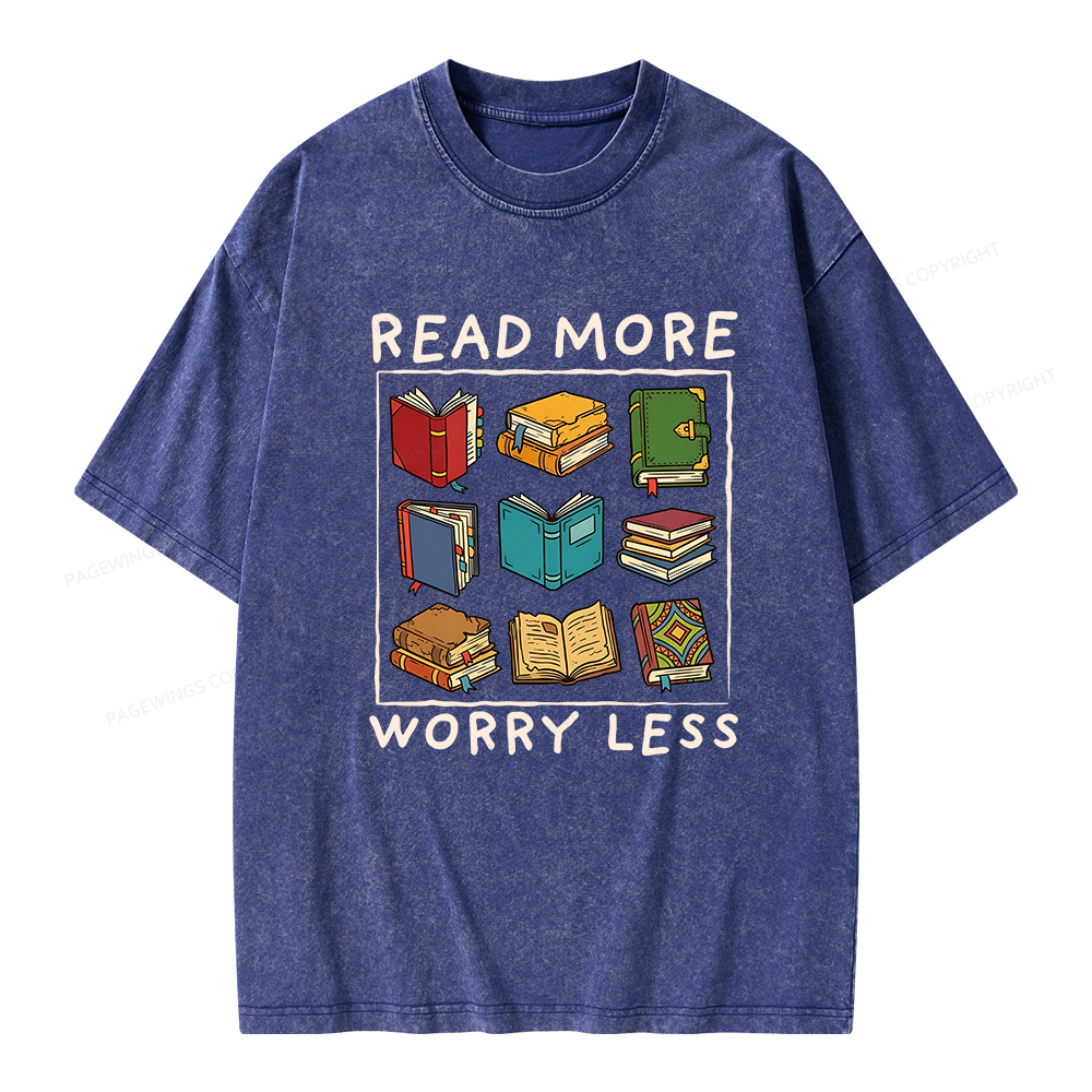 Pagewings Read More Worry Less Unisex Washed T-shirt