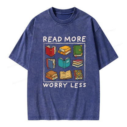Pagewings Read More Worry Less Unisex Washed T-shirt