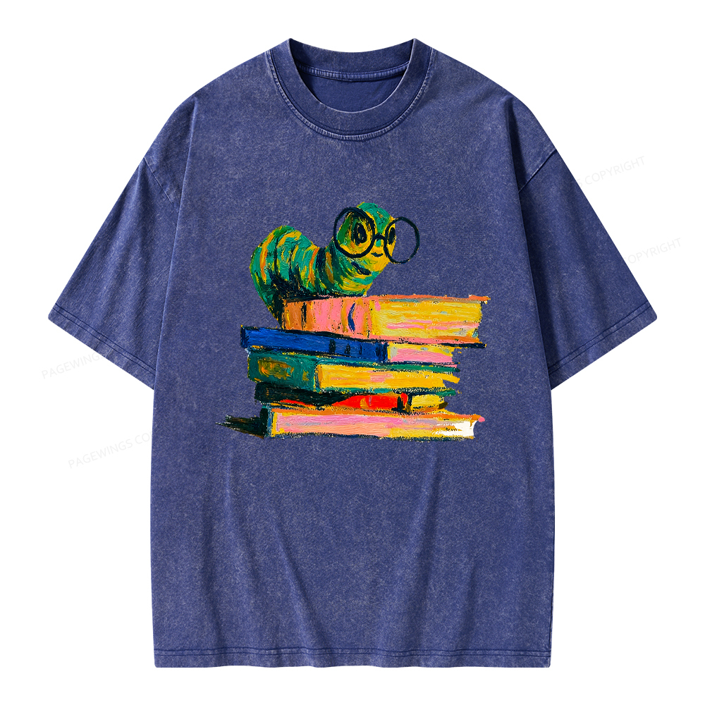 Pagewings Cute Bookworm Unisex Washed T-shirt