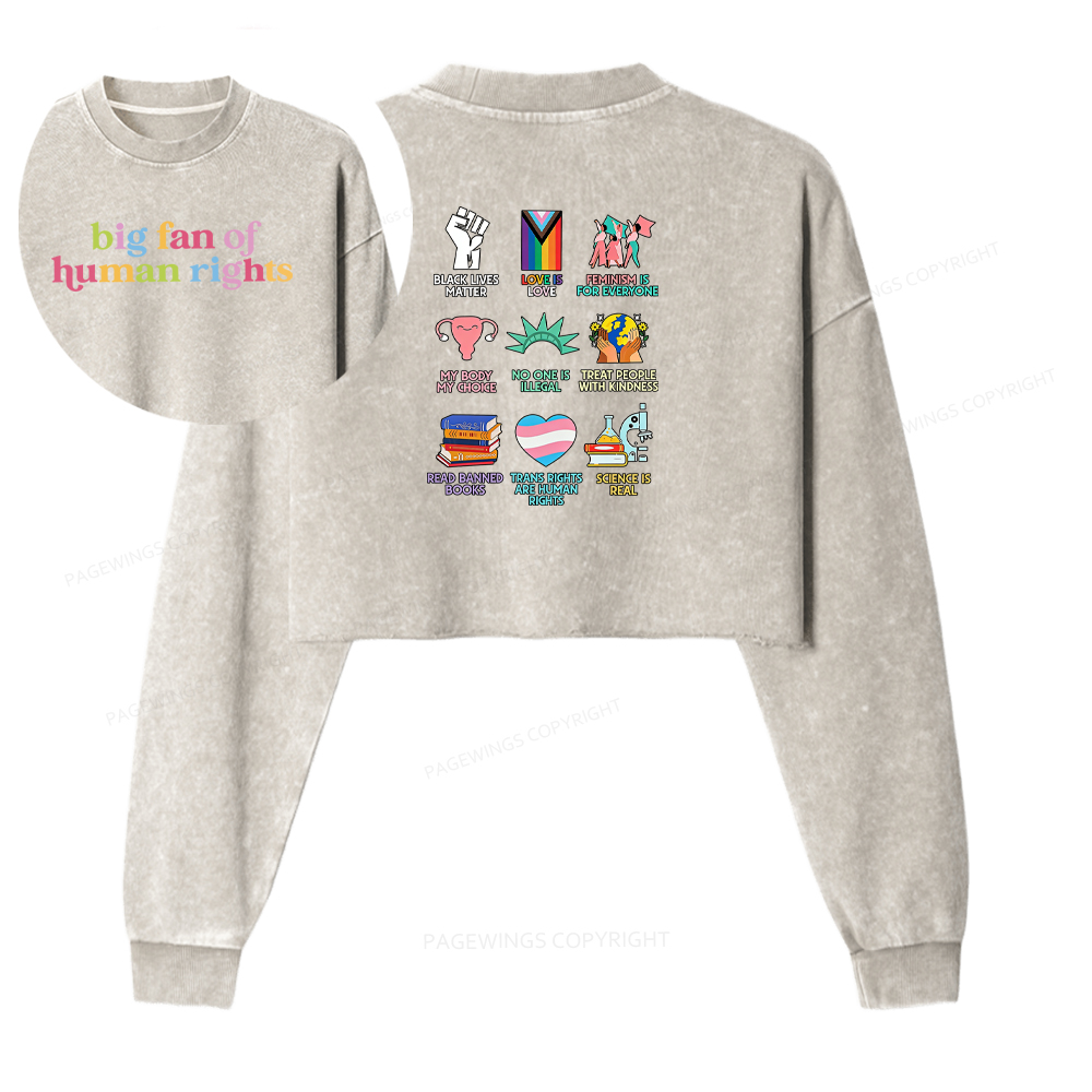 Pagewings Big Fan Of Human Rights Washed Crop Sweatshirt