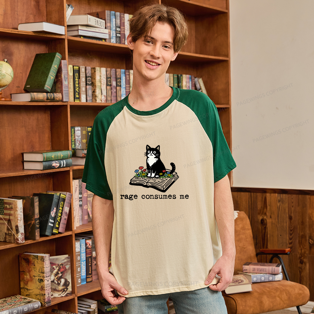 Pagewings Rage Consumes Me Raglan T-shirt