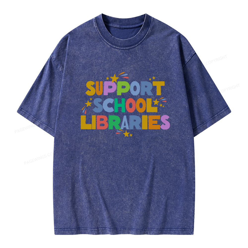 Pagewings Support School Libraries Unisex Washed T-shirt