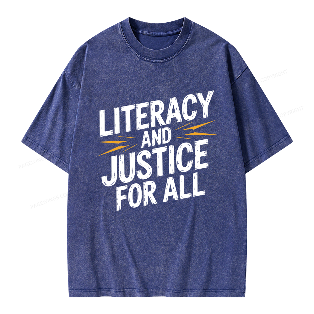 Pagewings Literacy And Justice For All Unisex Washed T-shirt