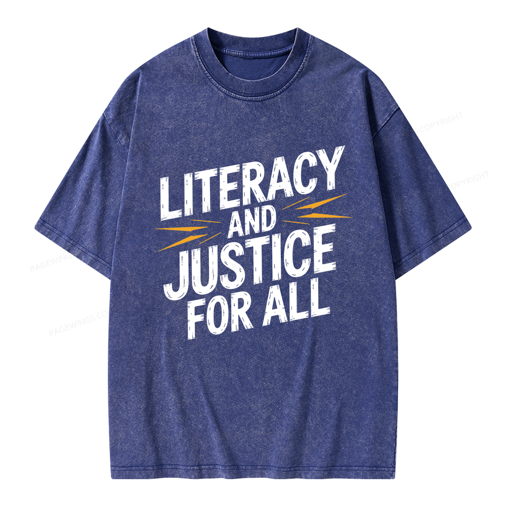 Pagewings Literacy And Justice For All Unisex Washed T-shirt