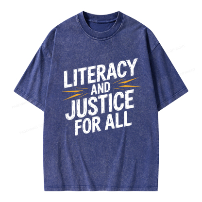 Pagewings Literacy And Justice For All Unisex Washed T-shirt