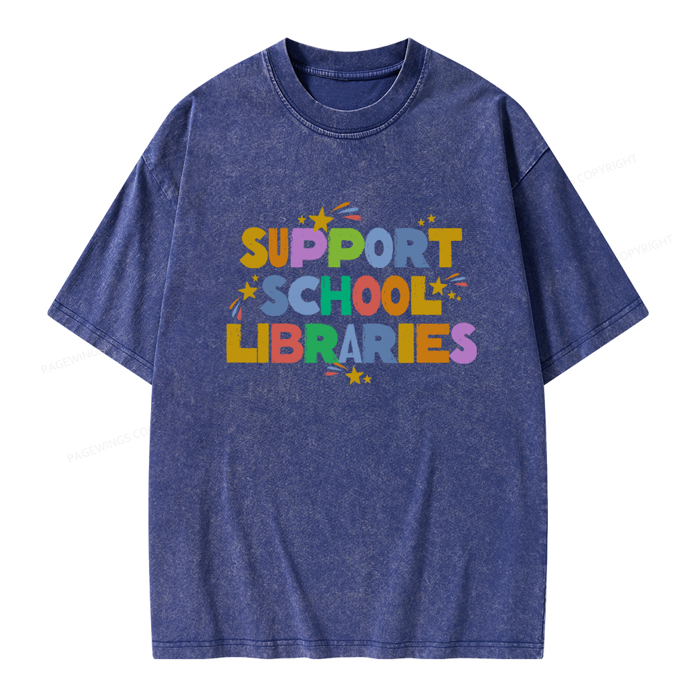 Pagewings Support School Libraries Unisex Washed T-shirt