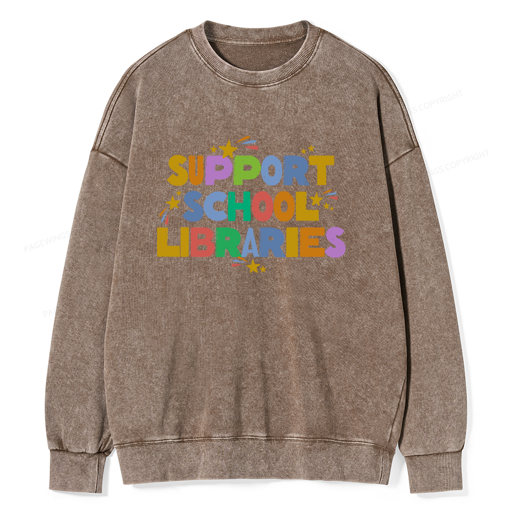 Pagewings Support School Libraries Unisex Washed Sweatshirt