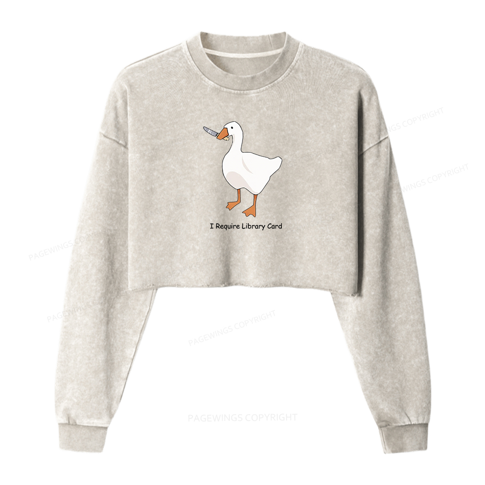Pagewings I Require Library Card Washed Crop Sweatshirt