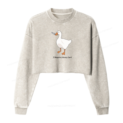 Pagewings I Require Library Card Washed Crop Sweatshirt