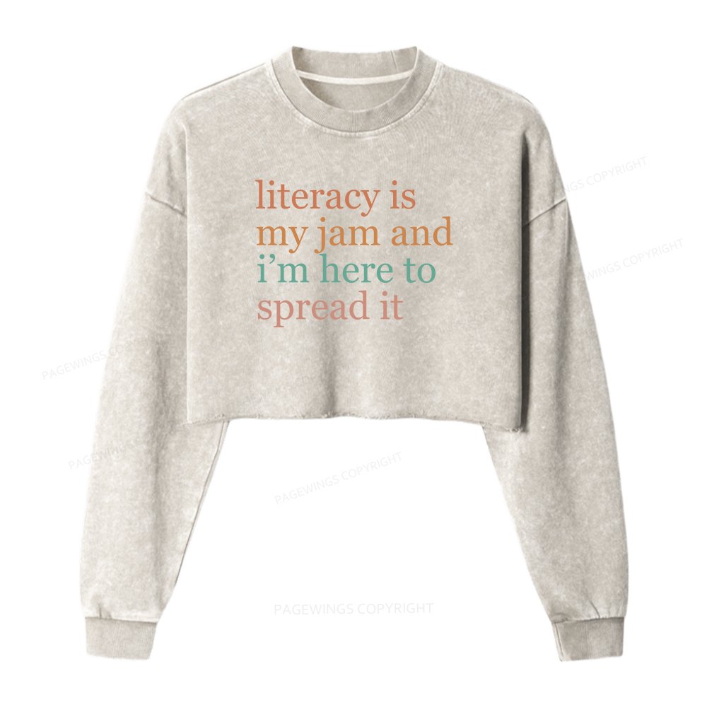 Pagewings Literacy Is My Jam Washed Crop Sweatshirt