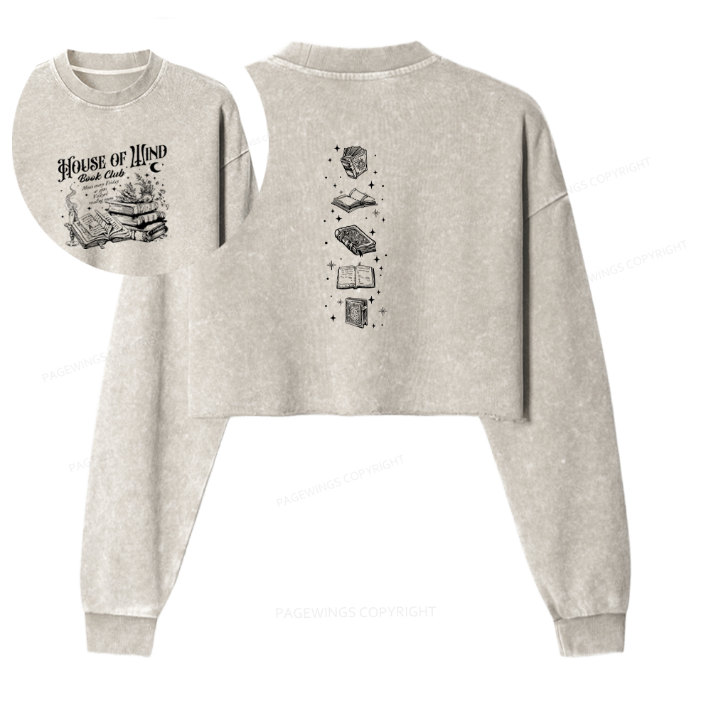 Pagewings Fantasy Books Lover Washed Crop Sweatshirt
