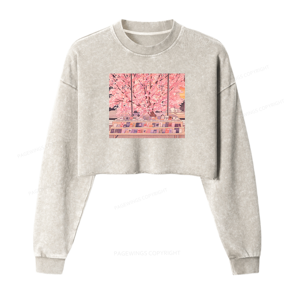 Pagewings Cozy Reading Washed Crop Sweatshirt