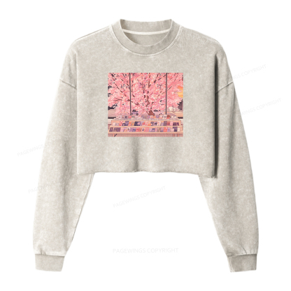 Pagewings Cozy Reading Washed Crop Sweatshirt