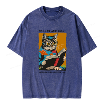 Pagewings Cat Reading Poster Unisex Washed T-shirt