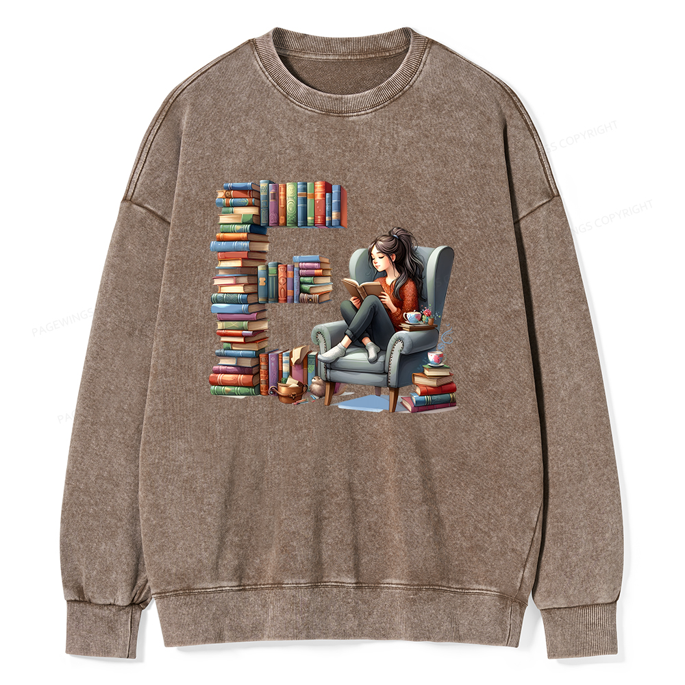 Pagewings Books You Want To Read Form An "E" Unisex Washed Sweatshirt