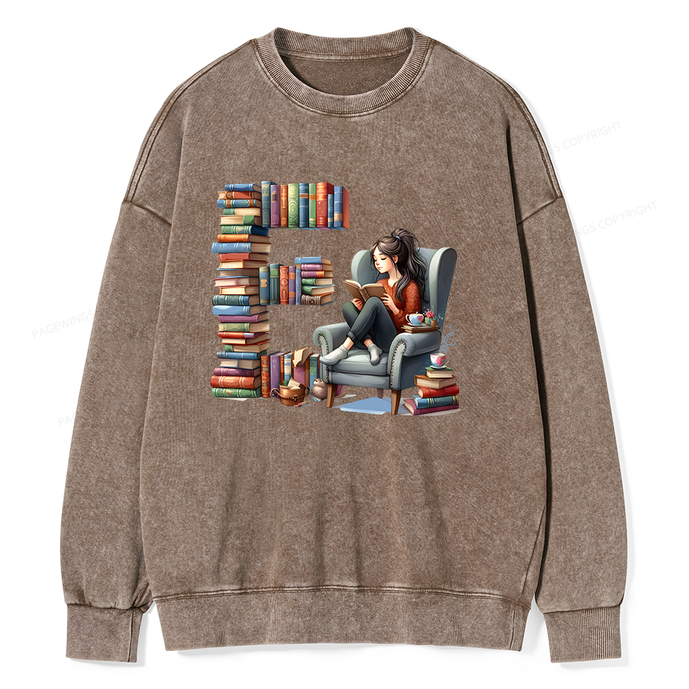 Pagewings Books You Want To Read Form An "E" Unisex Washed Sweatshirt