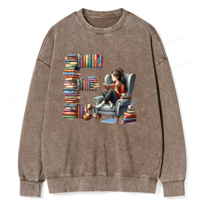 Pagewings Books You Want To Read Form An "E" Unisex Washed Sweatshirt