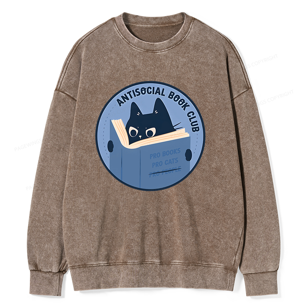Pagewings Anitisocial Book Club Unisex Washed Sweatshirt