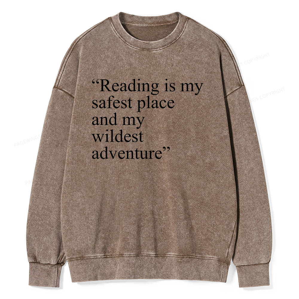  Pagewings Reading Is My Safest Place Unisex Washed Sweatshirt