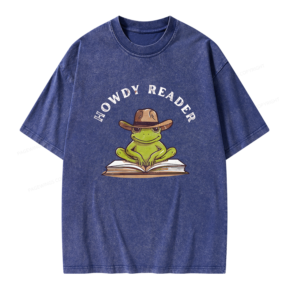 Pagewings Howdy Reader Frog Unisex Washed T-shirt