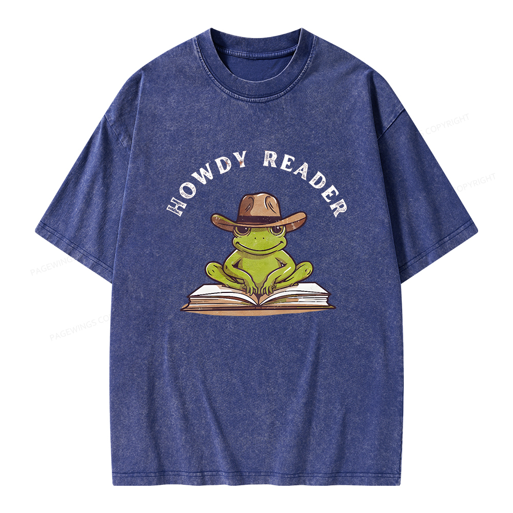 Pagewings Howdy Reader Frog Unisex Washed T-shirt