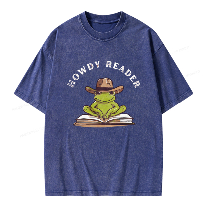 Pagewings Howdy Reader Frog Unisex Washed T-shirt