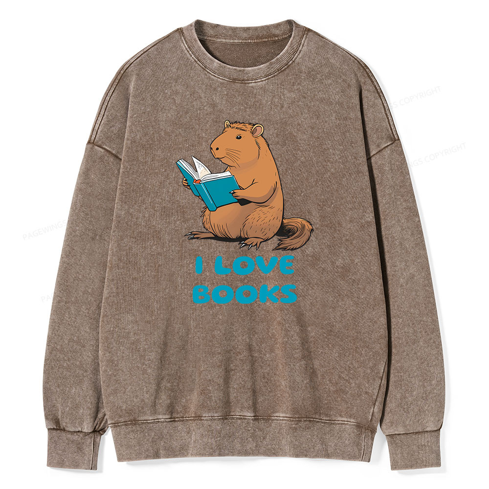 Pagewings Capybara Loving Books Classic T-Shirt Unisex Washed Sweatshirt