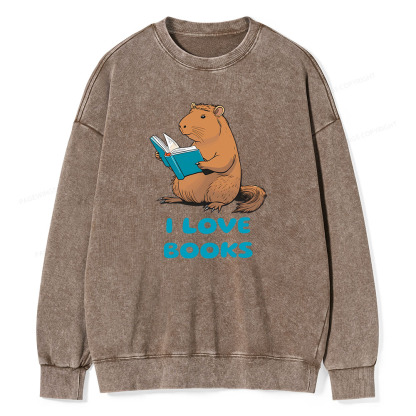 Pagewings Capybara Loving Books Classic T-Shirt Unisex Washed Sweatshirt