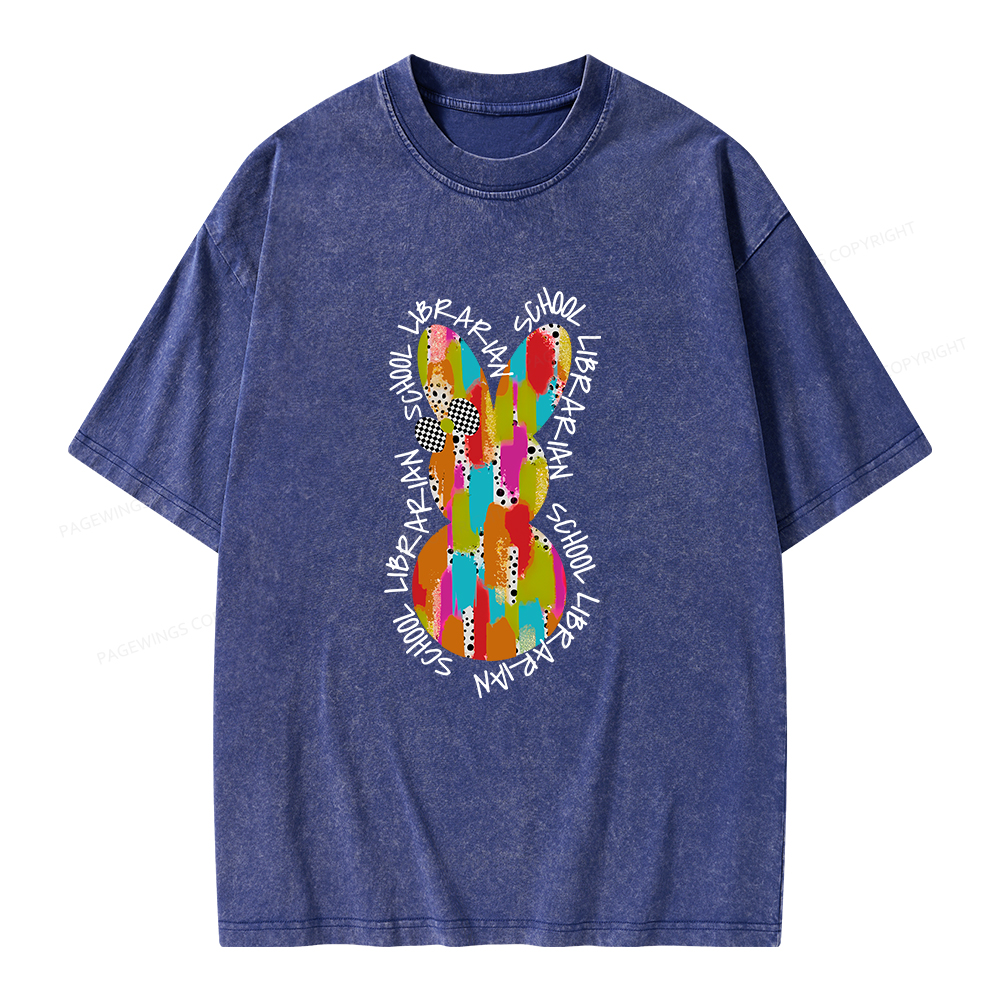 Pagewings Easter Bunny School Librarian Unisex Washed T-shirt