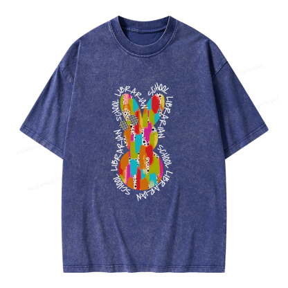 Pagewings Easter Bunny School Librarian Unisex Washed T-shirt