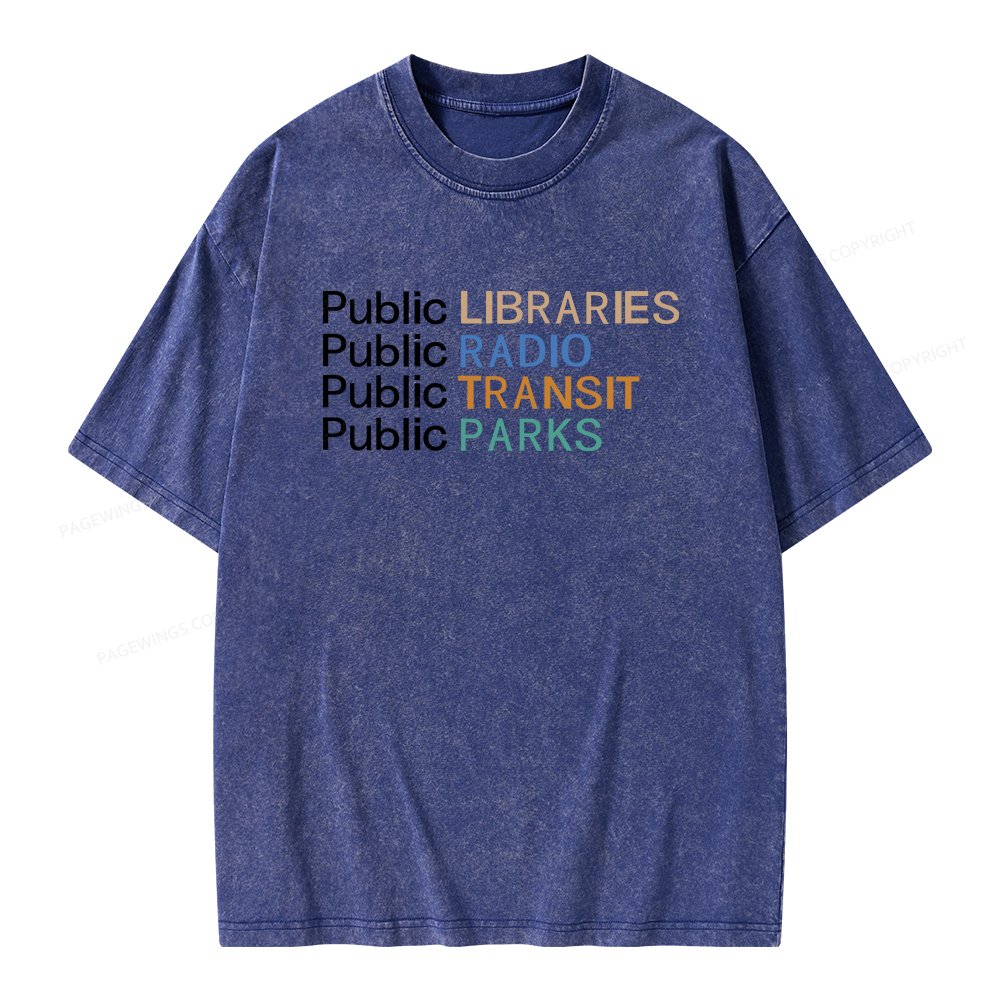 Pagewings Public Libraries Radio Transit Parks Unisex Washed T-shirt