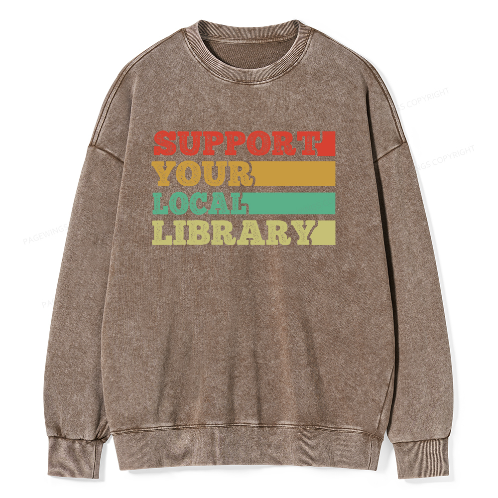 Pagewings Support Your Local Library Unisex Washed Sweatshirt